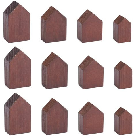 OLYCRAFT 12 Stück 4 Größen Kokosnussbraun Holzblöcke In Hausform Pfeilform Holztablett Teller Blanke Holzausschnitte Bauernhaus-Holzhandwerk Für Zuhause Küche Büro Regal Kaffeebar Dekor