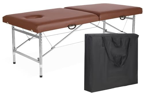 Hoixin Massageliege Massageliege klappbar Massagebett tragbar Mobile Therapieliege Massagetisch mit ergonomischer Kopfstütze Aufbewahrungstasche Höhenverstellbar Keine Montage erforderlich(Braun)