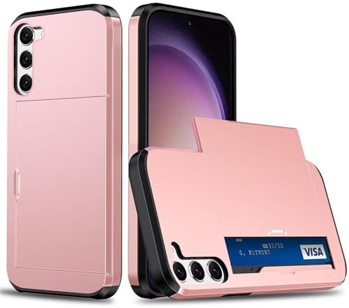 Beajew Coque Portefeuille pour Samsung Galaxy S23 avec Porte-Cartes, Étui de Protection Téléphone Double Couche Antichoc, Fente Cachée Coulissante, Antichoc TPU+PC Housse Portefeuille - Or Rose