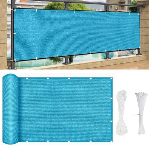 Balkon Sichtschutz Bespannung Terrasse 550 x 190 cm Multi Farbe Und Größe, Balkonverkleidung Balkonbespannung, mit Kabelbinder Und Kordel, für Balkon Zaun Garten, Himmelblau