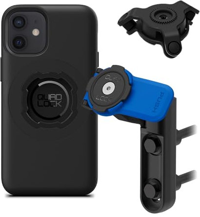 Quad Lock Motorcycle Brake Clutch Phone Mount Kit with Vibration Dampener and iPhone 12 mini MAG Case