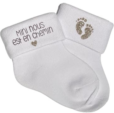 Chaussettes annonce grossesse + boite, mini nous est en chemin, papa, mamie, papi, tata, tonton, annonce grossesse Bébé - Moonbabystore