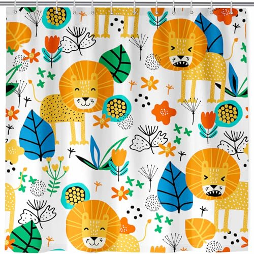 ANHOPE Tropisch Dschungel Tier Löwe Duschvorhang Anti-schimmel Wasserdicht Waschbar Duschvorhänge 180 x 200 cm Shower Curtains Polyester Stoff Bad Vorhang für Badzimmer mit 12 Haken