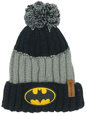 DC Comics Batman Mütze Kinder | Bommelmütze | kleine Geschenke für Jungen | Beanie | Superhelden | Comic-Fan Gotham | Strickmütze | Winter | Wintermütze