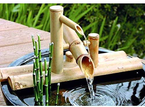 GLJTUO Bambus-Brunnen-Dekor, Wasserspeier Mit Pumpe, Gartendekoration, Wasserfall, Japanisches Gartenelement Für Den Außenbereich, 35 cm, Kreativität,