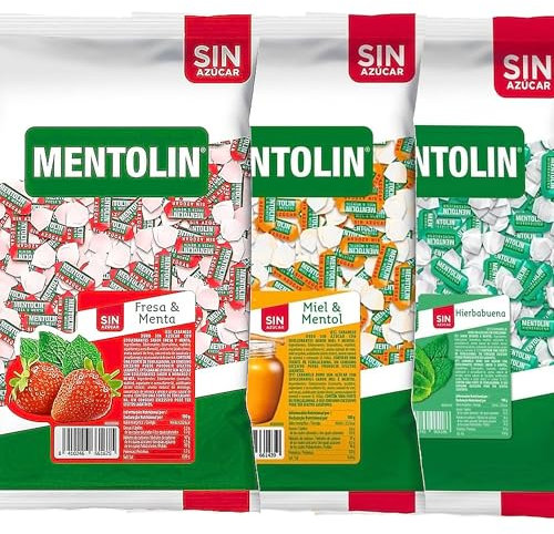 MENTOLIN PACK 3 Kg caramelos sin azúcar para la tos Fresa Menta & Miel Mentol & Hierbabuena