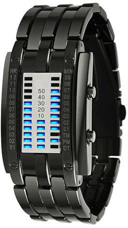 lvifloae Herren binäre Uhr Casual Sports Blue Backlight Fashion Quartz Bewegung LED Digitale Armbanduhr für Outdoor -Partys Edelstahl Uhren Schwarze große Größe großer Größe (Schwarze kleine Größe)