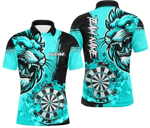 Turquoise Flame Lion Individuelles Polo & 1/4 Zip Dartshirt für Herren & Damen - Personalisiertes Lustiges Darttrikot Leistungsstarkes Darttrikot T2958