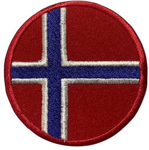 BeBuz - Toppa rotonda / circolare con bandiera della Norvegia, 6 cm, ricamata, termoadesiva, emblema tattico militare, per giacche, zaini, cappelli e abbigliamento