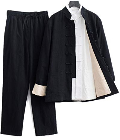 IEOWY Lockere Tai-Chi-Uniform für Herren, Kung-Fu-Kleidung, langärmelige chinesische traditionelle Kleidung, großer Tranz-Anzug, Hanfu, einschließlich Hemden, Hosen, Jacken, Kampfsport, Schwarz, 5XL