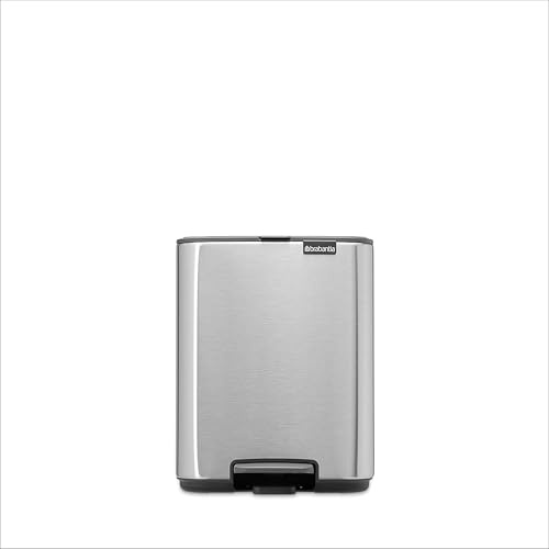 Brabantia Bo Pedal Bin 7L (Matt Steel Fingerprint Proof), Soft Closing Waste Bin with Light Pedal Operation, Easy to Clean Removable Plastic Inner Bucket with Free PerfectFit Rubbish Bags Included