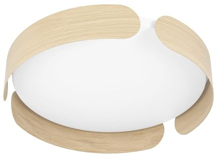 Eglo LED Ceiling lamp Valcasotto | round wood decor light fixture for hallway or living room, surface-mounted, warm white, Ø 48.4 cm