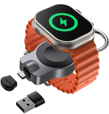SwanScout 5W Fast Wireless Charger for Apple Watch 11/10/9/8/7/Ultra 3/2 | Rotatable USB C & USB A Portable Travel Watch Charger for iWatch, SwanScout 510A