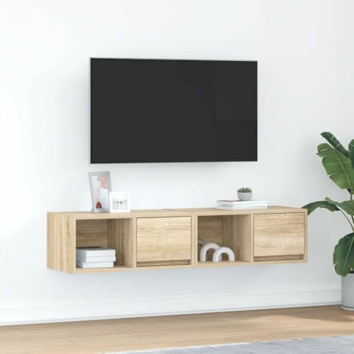 sephironlbb TV Cabinet Set of 2 Sonoma Oak 60 x 31 x 25.5 cm, Wall Mounting Media Console Made of Wood Material, Elegant Lowboard for Living Room and Bedroom