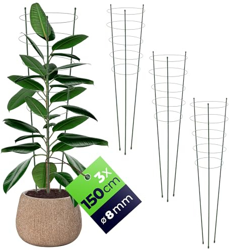 KADAX Rankhilfe für Pflanzen, 150cm, 3er Set, Pflanzenstütze aus Stahl, Blumenstütze, Pflanzenhalter, Rankgitter für Kletterpflanzen im Garten oder Blumentopf, Rankturm für Tomaten