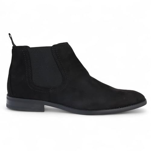 Infinity Leather Dolcetto Herren Chelsea Stiefel aus schwarzem Wildleder, gefüttert mit Echtleder, zum Hineinschlüpfen