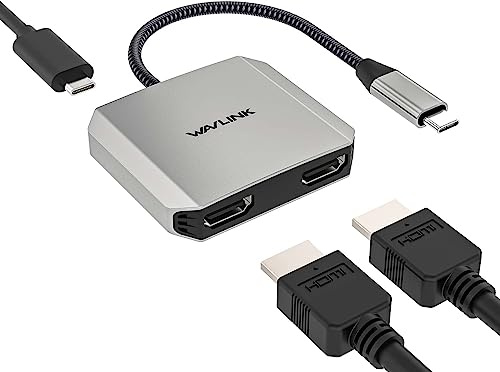 WAVLINK Divisor USB-C a Doble HDMI, Adaptador HDMI 3 en 1 | Doble pantalla 4K@60Hz, entrada PD de 87W, compatible con Dell, HP, Lenovoetc y sistemas Windows únicamente
