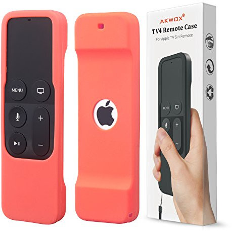 AKWOX Silicone Case for New Apple Tv 4th Generation Siri Remote Controller, Anti-dust Protective Cover Case,Protect and Cover Your Controller, Hand Strap Included (Watermelon red)