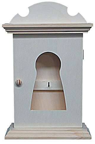Caisse vintage porte-clés en bois avec dessin serrure de la porte. Intérieur avec pour mettre des clés. Bois en écru, pour décorer