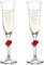 AMAVEL Set de 2 flûtes à Champagne avec cœur Rouge et Gravure pour Le Mariage, Motif tourtereaux, Personnalisées avec Noms et Date, Coupe en Verre, Volume env. 175 ML