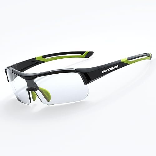 ROCKBROS Radbrille Sonnenbrille Photochromatische Polarisierte Brille Halbrahmen UV-Schutz Ultralleicht(Grün)