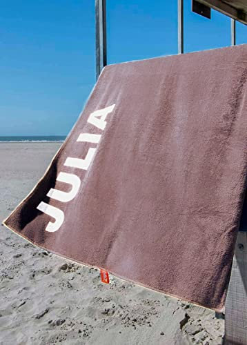 S< S< Strandtuch mit Name - personalisierte Bedrucking - XXL Saunatuch - Strandtuch 100x200 aus Baumwolle (Taupe)