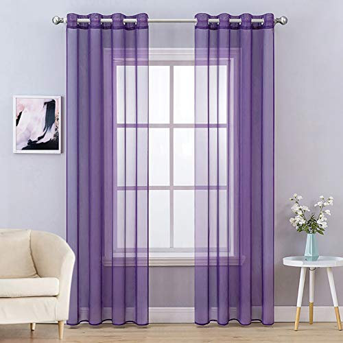 MIULEE 2er Set Voile Vorhang mit Ösen Gardine aus Voile Polyester Ösenschal Transparent Wohnzimmer Luftig Dekoschal für Schlafzimmer Helles Lila 225 x 140cm (H x B), Grommet Top