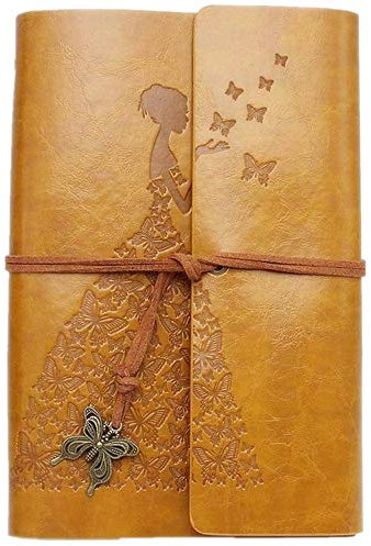 Leder-Tagebuch, Vintage-Stil, Spiralbindung, Skizzenbuch, nachfüllbar, Reisetagebuch zum Schreiben mit leeren Seiten für Frauen Mädchen Geschenke A6 gelb