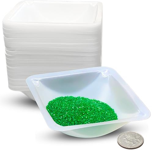 Getue Pure Ponta Weigh Boats Medium | 125 Pack 100ml Weighing Boats Measuring & Mixing Powders & Liquids with Easy Pour Design | (3.5 x 3.5 x 1 in) Disposable Plastic Square Lab Dish Scale Tray