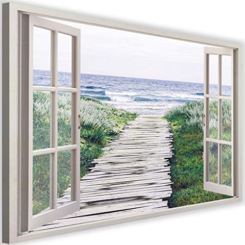 Feeby Tableau Decoration Murale 60x40 cm - Paysage Nature Fenêtre - Decoration Chambre - Toile Peinture - Art - Poster Mural