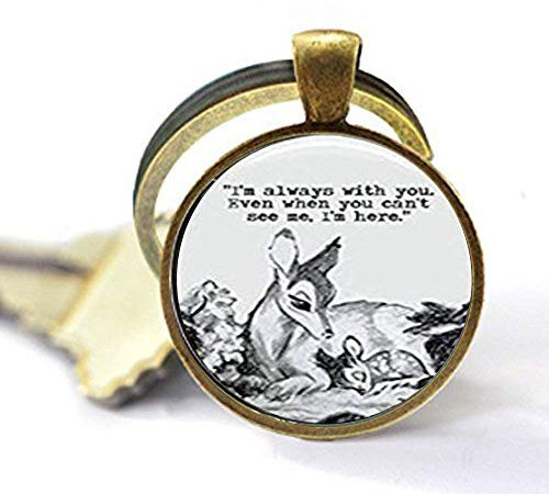 Ovaler Bambi & Mother 'Always with You' Zitat, Kuppel-Schlüsselanhänger, einzigartiges Geschenk, Bronze, Silber, 25 mm