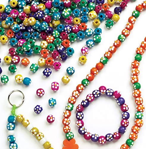 Baker Ross Holzperlen mit Blumenmalerei (200 Stück) Mit Blumen in sechs Farben sortiert - Schmuck zum Basteln