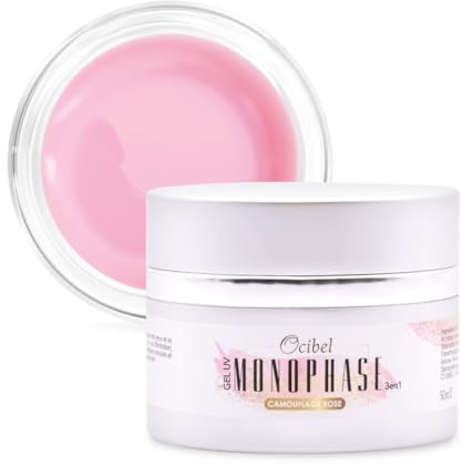 OCIBEL - Gel Construction Ongles UV, 3-en-1 50g Rose Translucide - Monophase Sans Acide. Renforcer Gainage, Rallonger Extension, Modeler. Auto-égalisant.