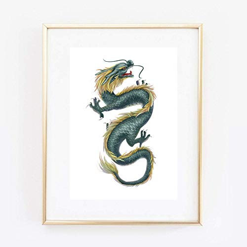 Kunstdruck Din A4 ungerahmt Grüner Drache Dragon Fantasy Phantasie Fabelwesen Poster Bild