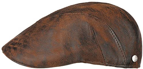 LIERYS Leder Flatcap Herren Made in Italy Schirmmütze mit Baumwollfutter Ledercap Used-Look Sommer Winter braun 58 cm