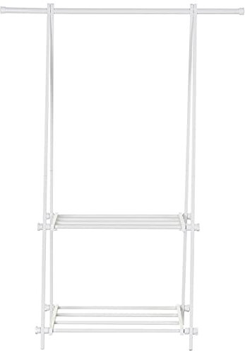 HOMCOM Kleiderständer mit Schuhablage, Kleiderstange, Garderobenständer, Stahl, Weiß, 107,5 x 45 x 150