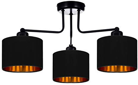 Home Deco Deckenlampe Schwarz Lampe Leuchte aus Velours Vintage Modern E27 Designerlauchte 3-flammig N230-E3