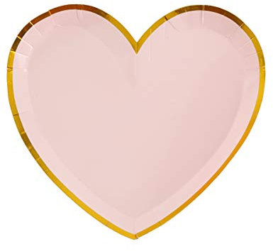 10 Assiettes Carton cœur Rose et Or 22,5 x 20 cm - Rose - Taille Unique