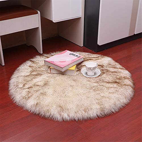 Nicole Knupfer Teppich Runden Faux Lammfell Schaffell,Lammfellimitat Teppich Kunstfell Dekofell Longhair Fell Nachahmung Wolle Bettvorleger Sofa Matte (Weiß spitzbraun,50 x 50cm)