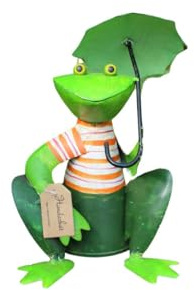 Gwenys Haus Zaunhocker Frosch mit Sonnenschirm II