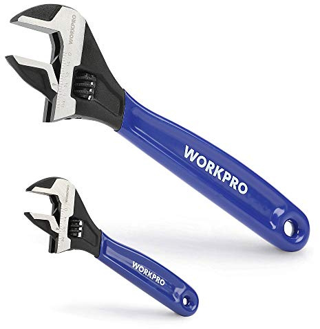 WORKPRO 2-Piece Adjustable Wrench Set, 6-Inch & 10-Inch Wide Jaw Black Oxide Wrench, Cr-V Steel, Metric & SAE Scales, Max Jaw Opening 15/16 & 1-5/16, for Home Repairs, Plumbing, Garage Work