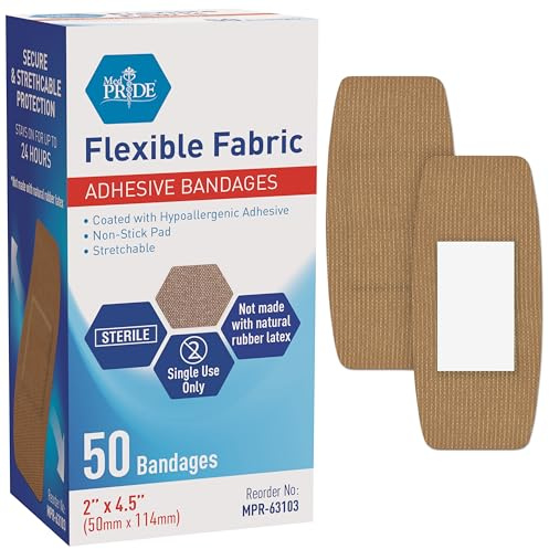 MED PRIDE Fabric Adhesive Bandages,Hypoallergenic,Latex-Free,2x4.5 in,50-Ct