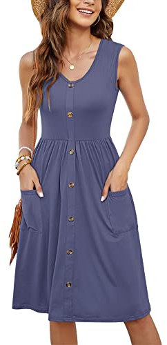 MOLERANI Robe Courte décontractée sans Manches pour Femme avec Poches (Gris Violet, XL)