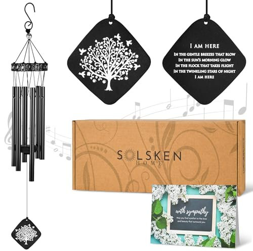 Solsken Home Gedenk-Windspiel – Beileids-Windspiel – entspannende, süße Töne – Schwarz – 73,7 cm
