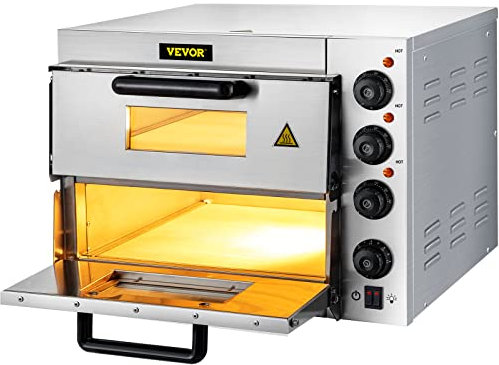 VEVOR Forno Elettrico di Pizza Dolci Carne Pesce Camera Doppia 3000 W da Bancone Luce Interna, con Temperatura Regolabile 50-350 ? Pietra di Pizza Diametro 14 Pollici