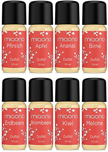 Duftöl Set Fruchtsalat  von miaono - Pfirsich, Apfel, Ananas, Birne, Erdbeere, Brombeere, Kiwi, Melone - hochwertige Duftöle für Duftlampe und Diffuser - abgefüllt in Deutschland