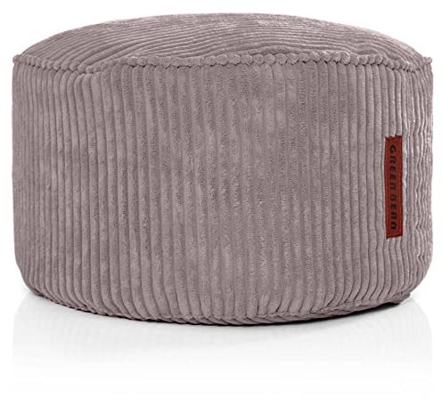 Green Bean Pouf-Kissen 45x25cm mit EPS-Perlen Füllung & Cordstoff Bodenkissen Liegekissen Sitzkissen Sitzhocker Sessel Kinder Erwachsene Stoff Hocker Ablage Grau