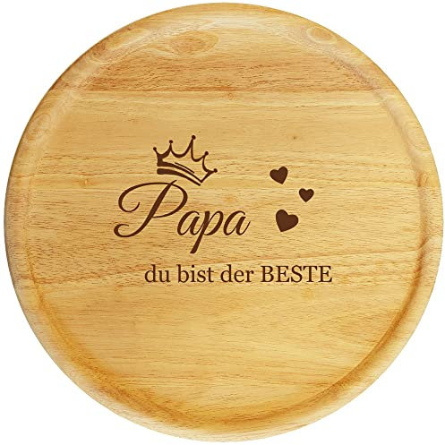 Sterngraf Pizzateller 32 cm, mit Gravur Papa du bist der Beste, Holz Pizzabrett - Geschenkidee zum Geburtstag, Geschenke für Männer zum Vatertag, Holz-Teller, Krone Herz MotivP12o