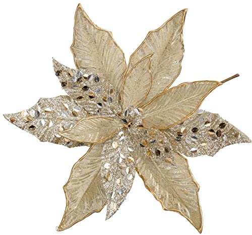 Oairse 4PCS Large Glitter Poinsettia Flowers 12/30cm Champagne Artificial Christmas Flowers Picks with Long Stem Christmas Tree Decorations for Xmas Tree Ornaments Wedding New Year Halloween