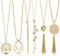 Roheafer 6Pcs Lang Modeschmuck Kette für Damen Lange Quaste Anhänger Halskette Kreis Knoten Bar Feder Blatt Pullover Halskette Statement Kette Aussage Halskette für Frauen